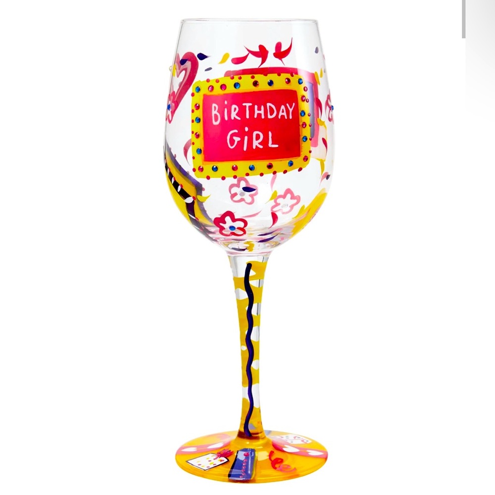 NEW LOLITA BIRTHDAY GIRL ARTISAN PAINTED WINE GLASS GIFT